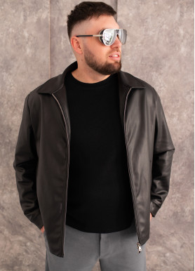 Мужской бомбер из премиальной эко-кожи черный